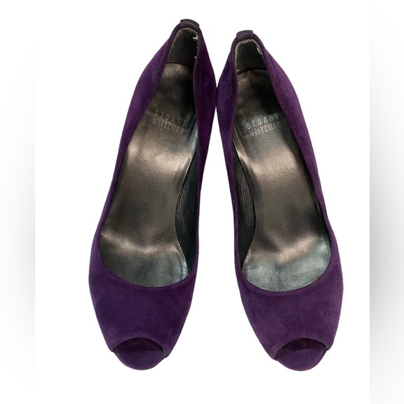 Stuart Weitzman Shoes Womens Size 7M Prurple Suede Peep Toe Heels 4” - Picture 8 of 15